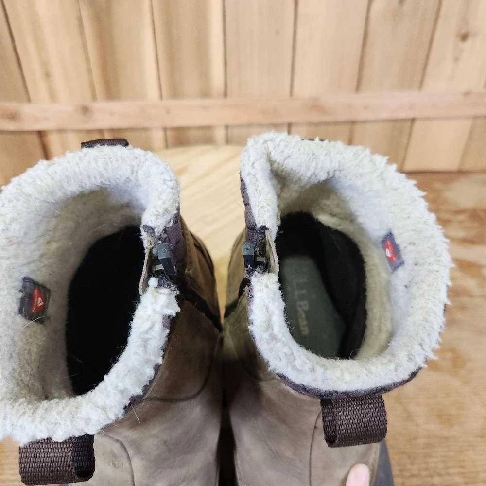 L.L. Bean Storm Chaser Zip 5 Snow Boots Womens 9.5 Brown Nubuck Ankle Winter